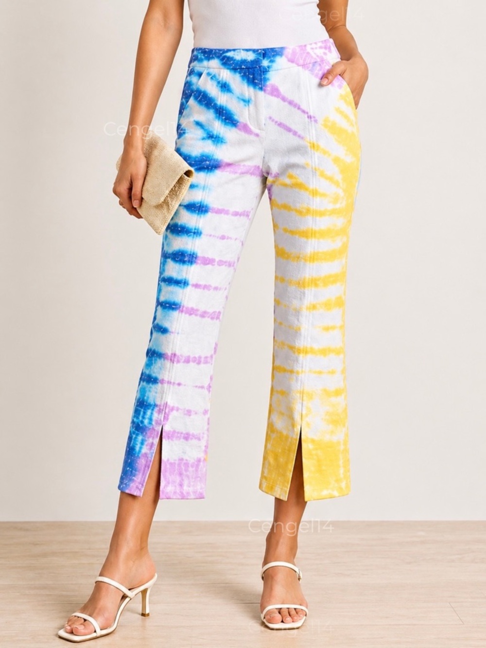 Trina Turk North Beach Tie Dye Crop Pants Slit Hem Resort NWT 0